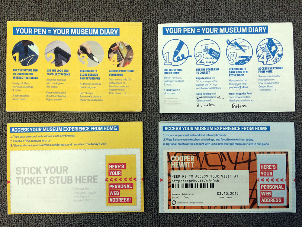 An image of the former and current design of the front and back of The Pen visitor instruction cards