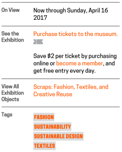 Fig. 1. The Scraps channel sidebar contains two well-trafficked links: one to purchase tickets to the museum, and one to the Scraps exhibition page on the collection website.